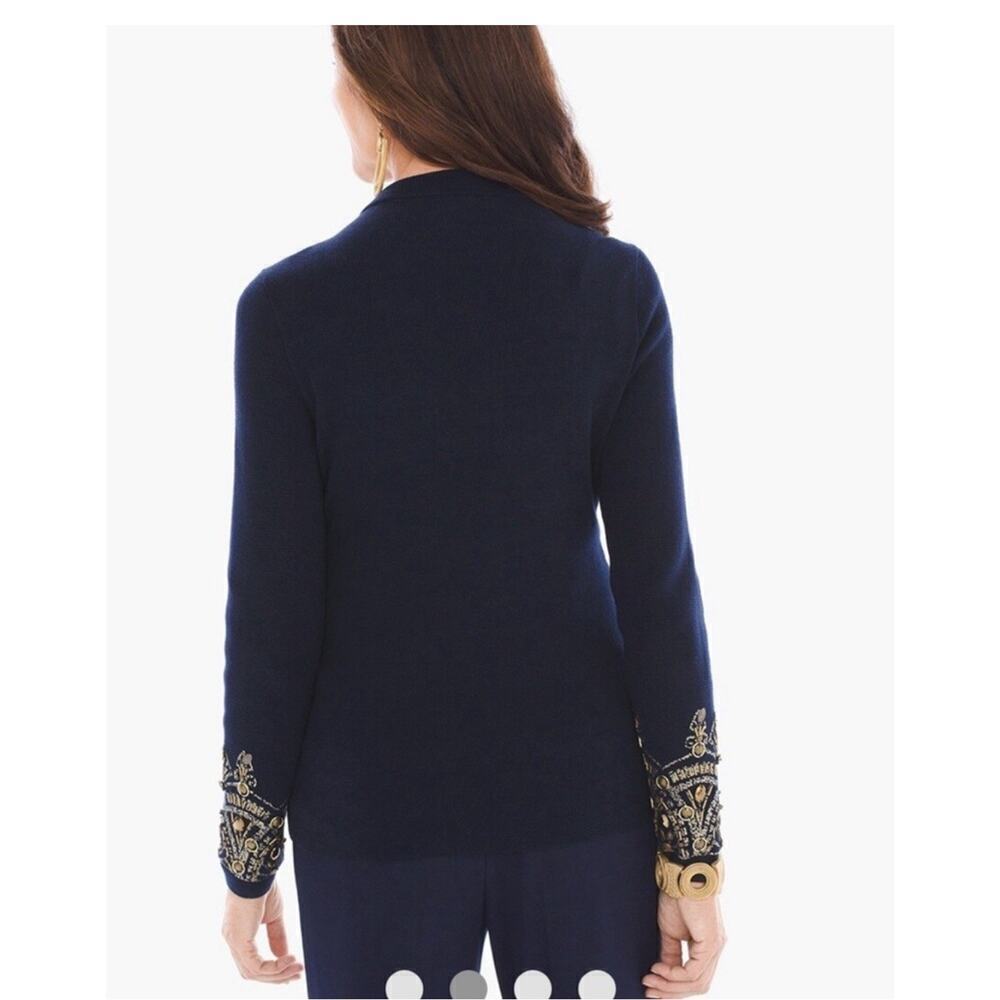 Chico’s Demitria Cardigan Navy Gold Beaded Embroidered Zip Jacket Sz 1 - Picture 2 of 14